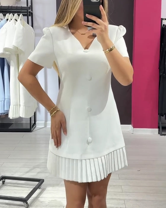 Jurk Effen Elegant V-Hals Geplooid