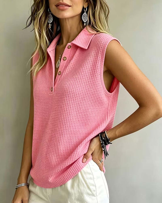 Tank Top Mouwloos Polo Kraag Wafel