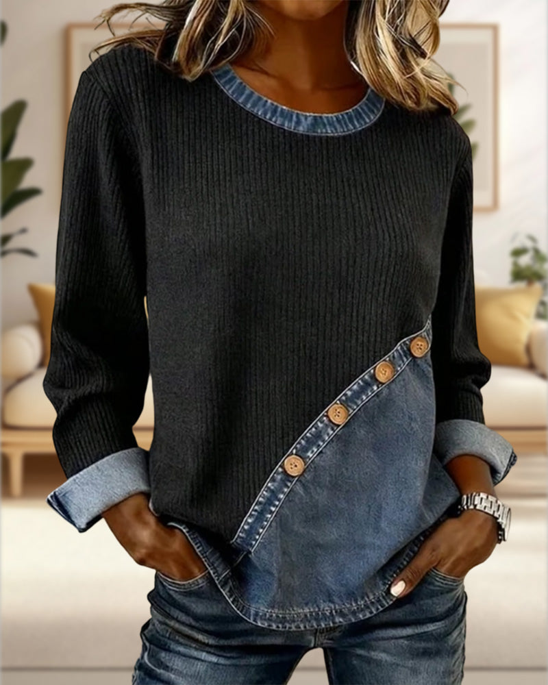 Colorblocking Sweatshirt Met Ronde Hals