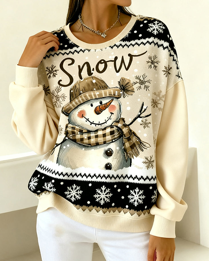 Langmouwige Casual Sweatshirt Met Sneeuwpopprint