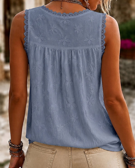 Tanktop V-Hals Effen Kleur Kant