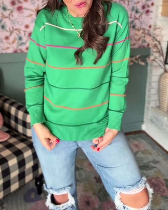 Trui casual ronde hals gestreept