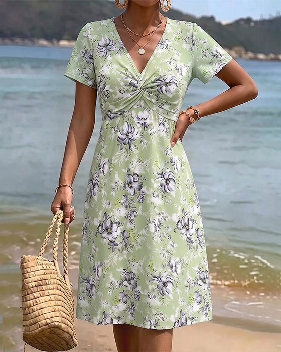 Jurk Bloemen V-Hals Twist Knoop