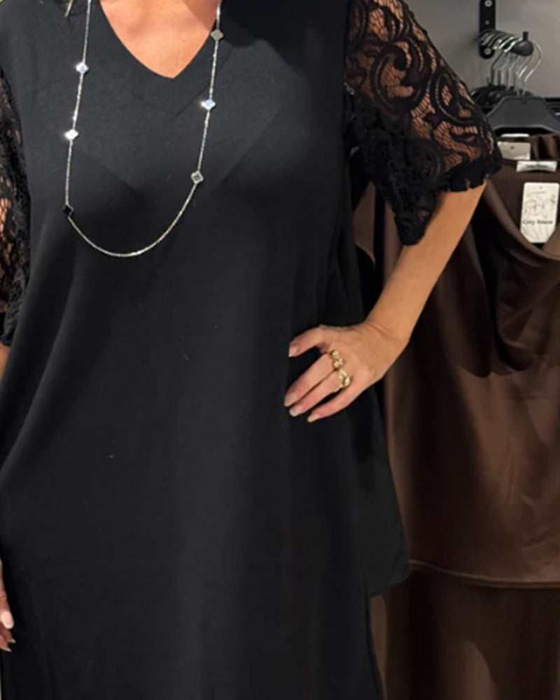 Jurk Stijlvolle V-hals Jurk Met Kantmouwen