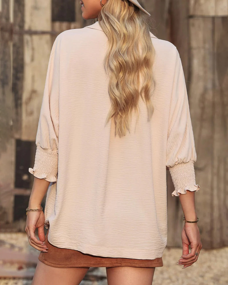 Blouse V-Hals Loose Fit 3/4-Mouw
