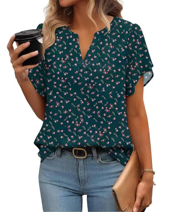Blouse Bloemenprint Kleine V-Hals