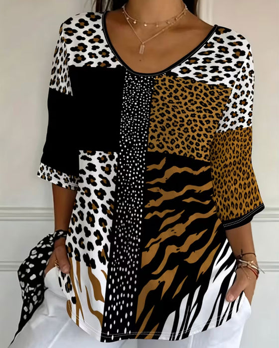 T-Shirt Luipaard Zebra Ronde Hals Half Mouw