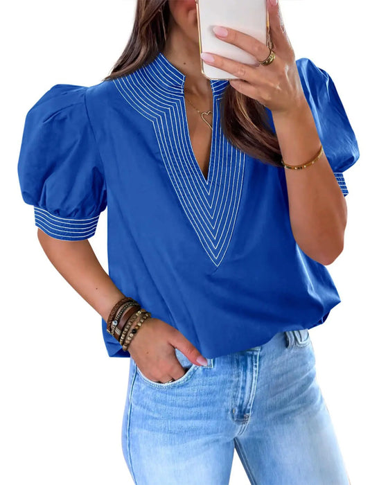 Blouse V-Hals Ballon Mouw Gestreept