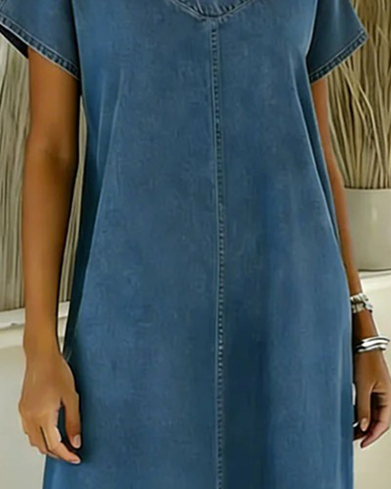 Jurk Casual V-Hals Korte Mouw Denim