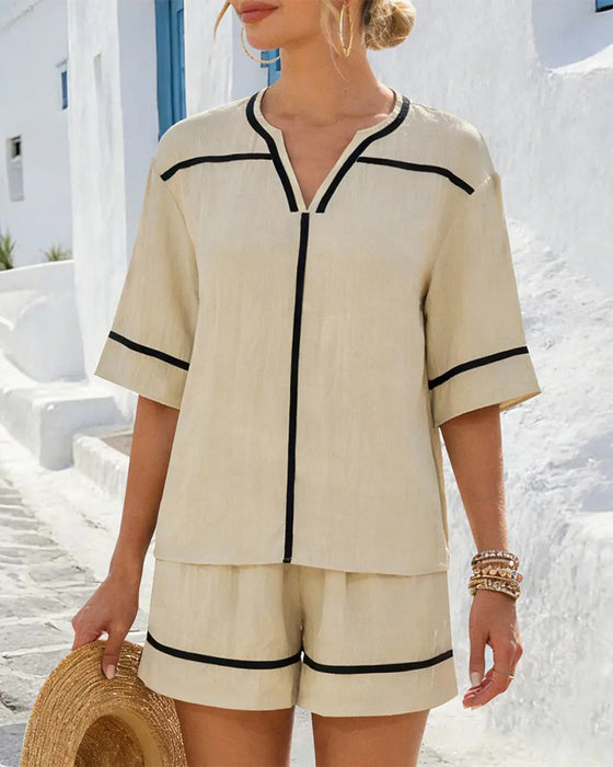 Set V-Hals Contrast Casual Los