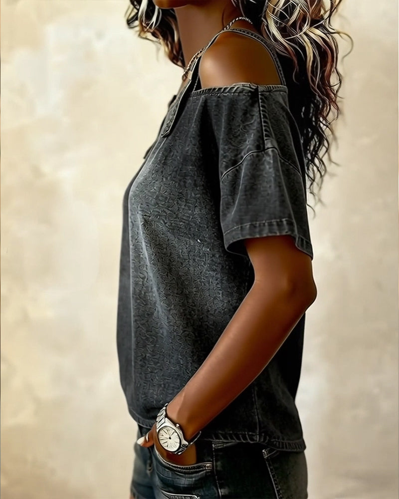 Blouse Off-Shoulder Met Schouderband Denim