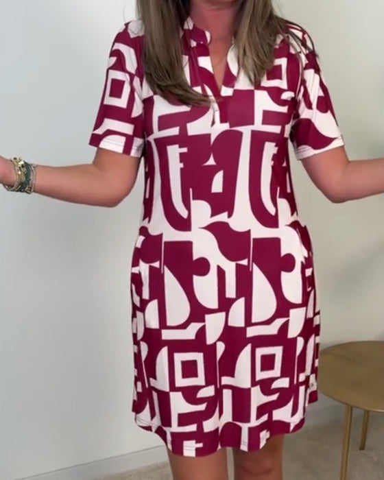 Jurk Geometrische Print Korte Mouw Mini