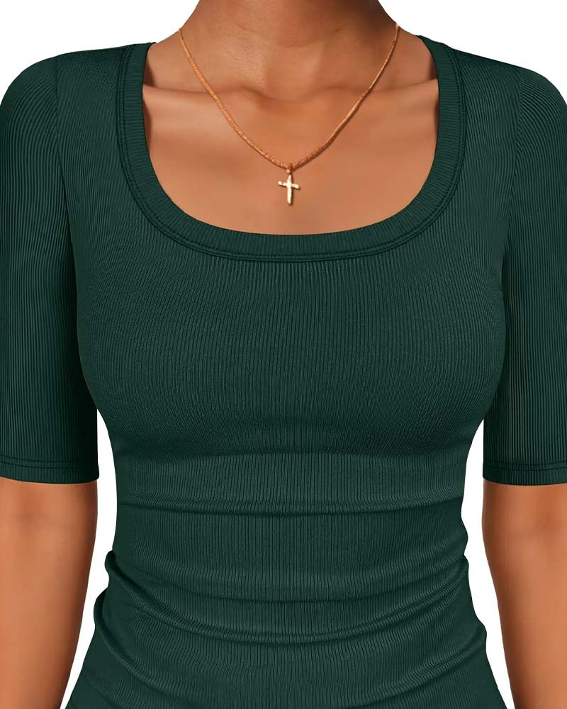 T-Shirt Slim Fit U-Hals Halfmouw
