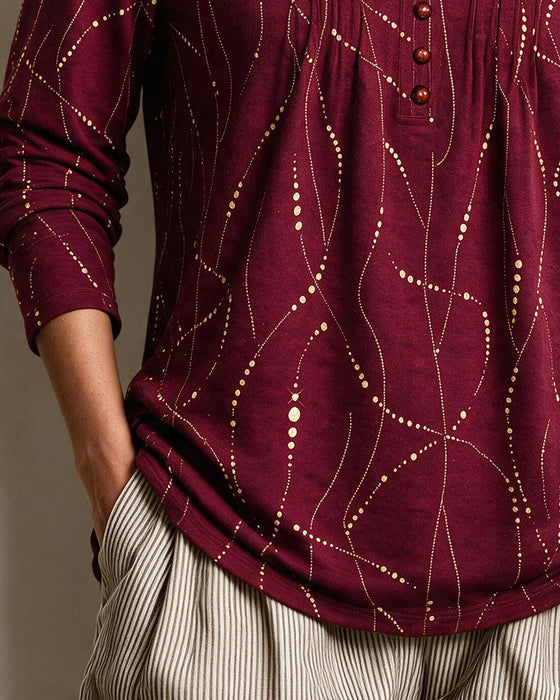 Blouse V-Hals Knoop Gerimpeld Lijn