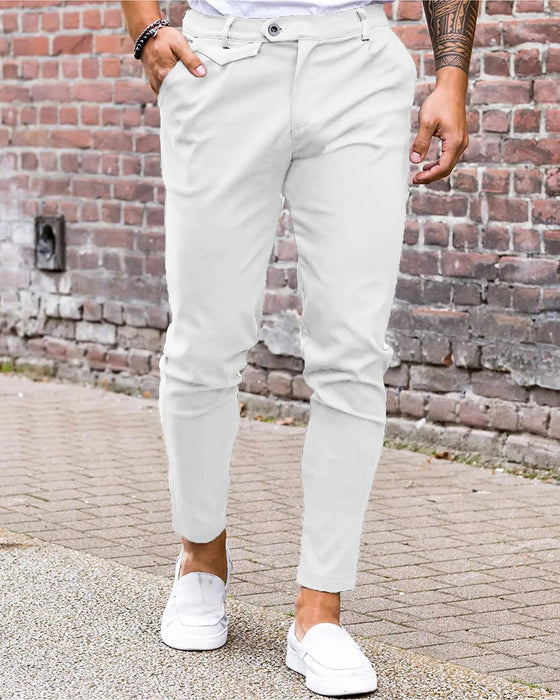 Broek Effen Kleur Knoop Voor Slim Fit Casual