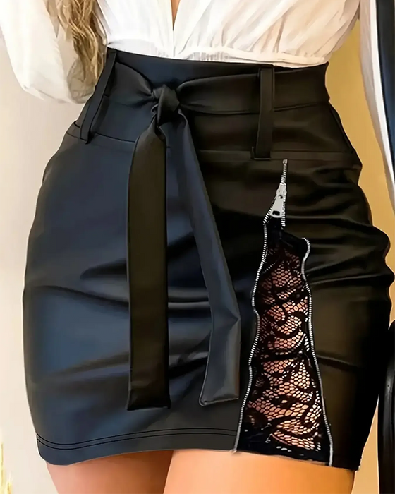 Rok Kant Patchwork Bodycon PU