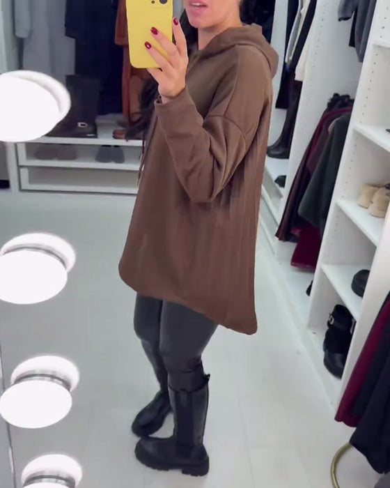 Onregelmatige Wijde Effen Langmouwige Hoodie