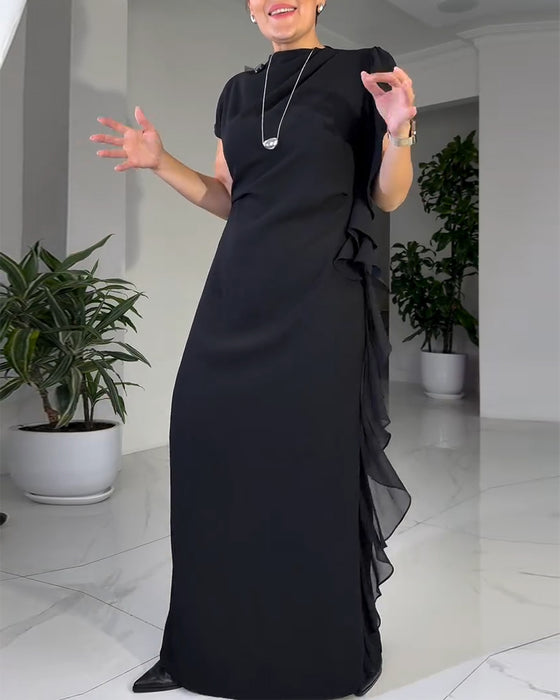 Modieuze Effen Jurk Met Ruchesdesign