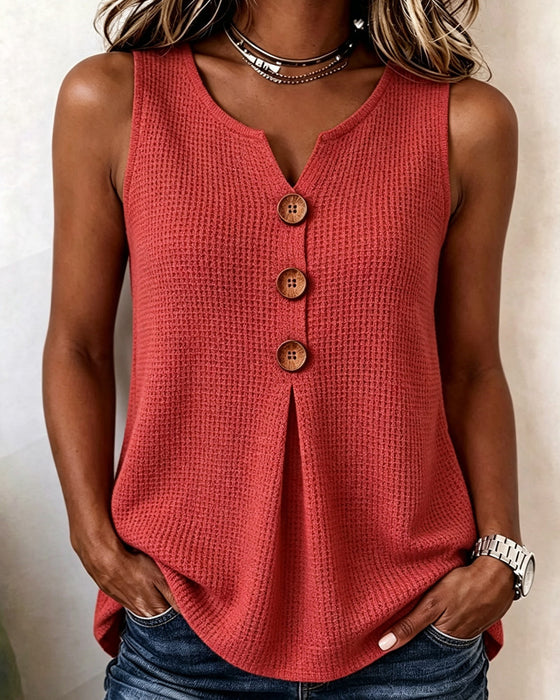 Tank Top Mouwloos Kleine V-Hals Wafel Effen