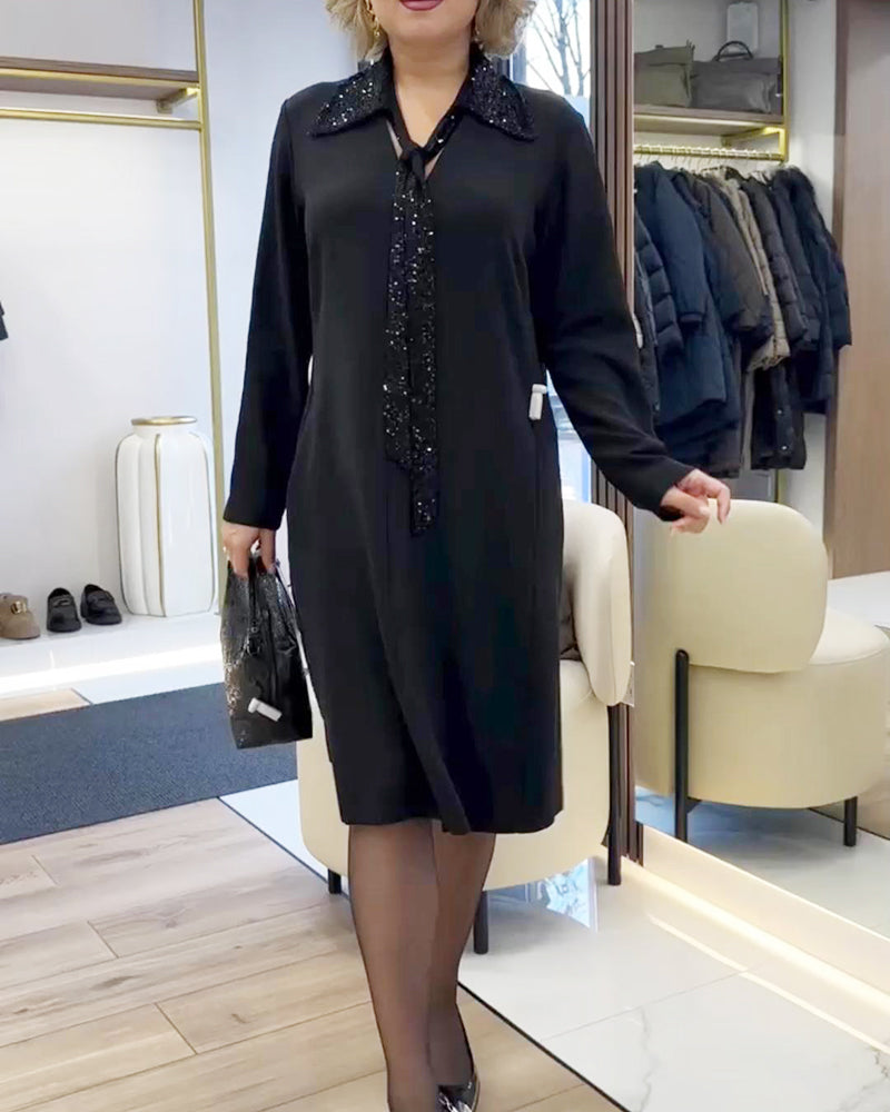 Jurk Langmouwen Met Kraag Van Patchwork