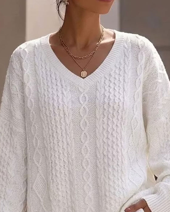 Pullover V-Hals Stijlvol Effen Relaxed Gebreid