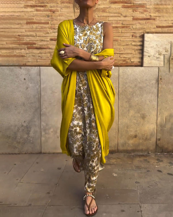 Vintage print elegant tweedelig pak