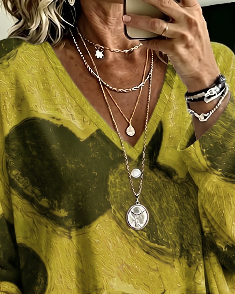 Top Hart Print V-Hals Los