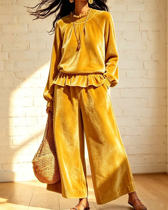 Set Effen Ruches Top Wijde Broek