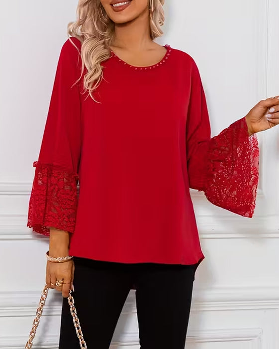 Blouse Kant Klokmouw Crewneck