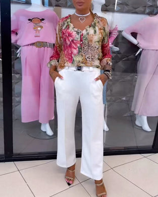 Blouse V-hals Bloemenprint