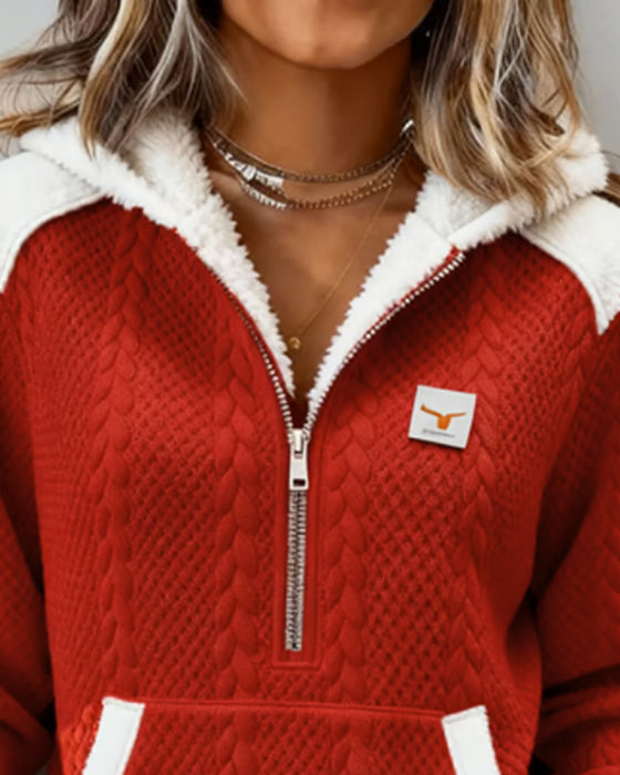 Hoodie Met Halve Kraag, Colourblocking En Een Zak