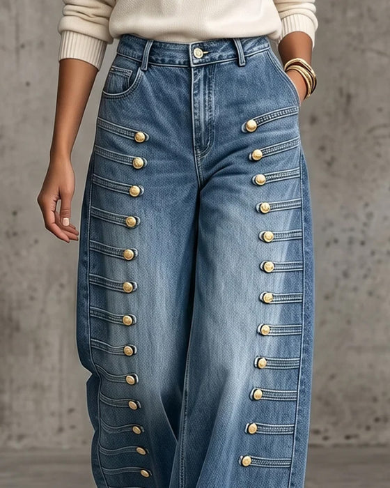 Broek Knoop Zak Breedbeend Denim Lang