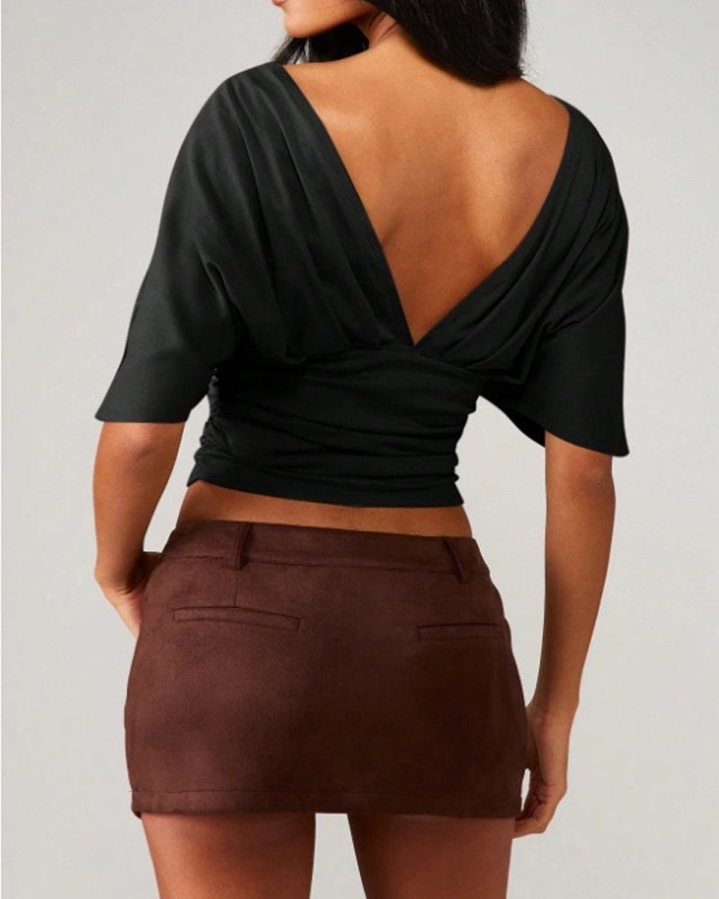 Top V-Hals Vleermuis Mouw Taille Stropdas