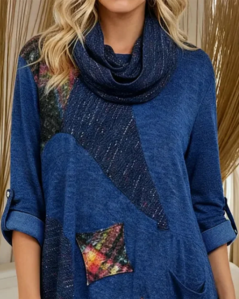 Casual Jurk Met Coltrui En Colorblock