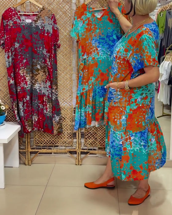 Jurk V-hals Gradient Meerkleurige Print