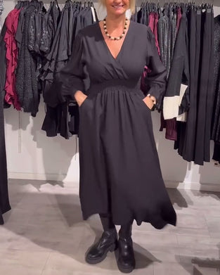 Jurk Met Pofmouwen En Taille-Omlijstend Design