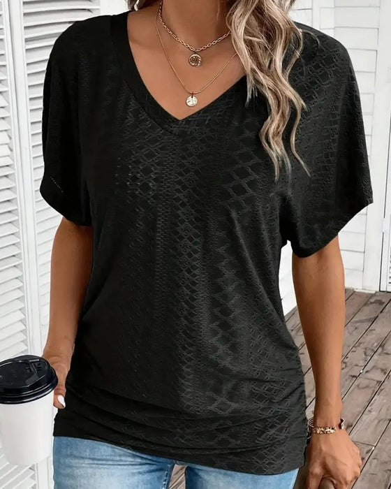 T-Shirt V-Hals Uitgesneden Gelaagd Patchwork