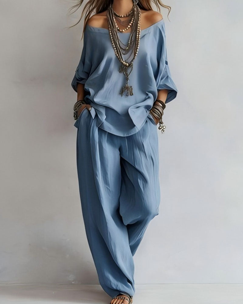Set Off-Shoulder Wijde Broek Tweedelig