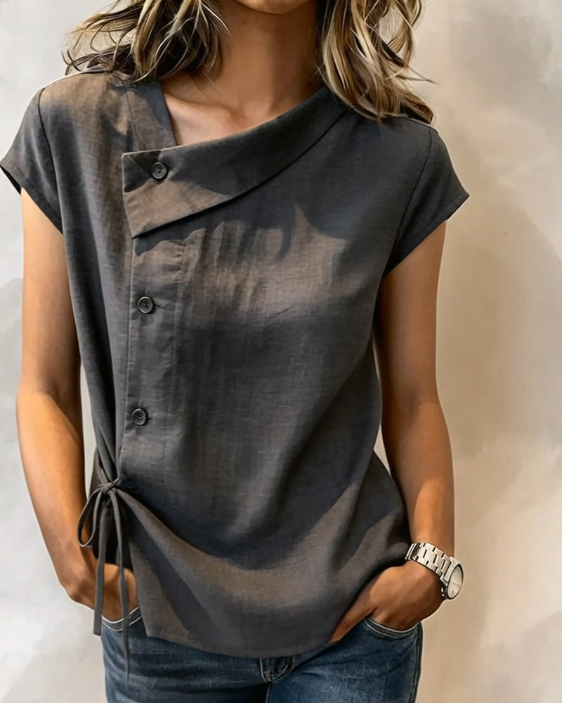 Effen Kleur Blouse Schuine Kraag