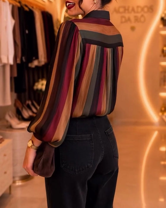 Blouse Retro Streep Pofmouw