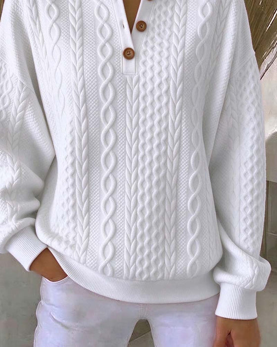 Sweatshirt V-Hals Geknoopt Kabel Effen