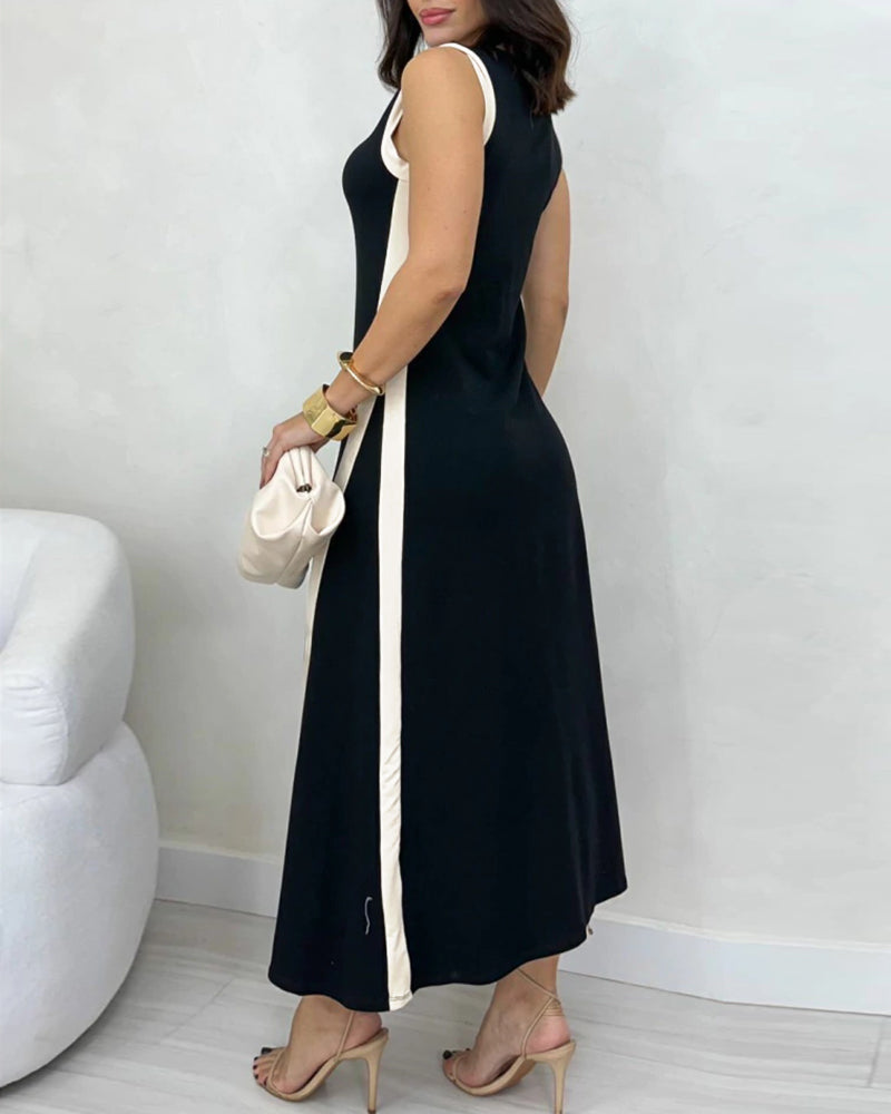 Jurk Color-Block Mouwloos Split Maxi