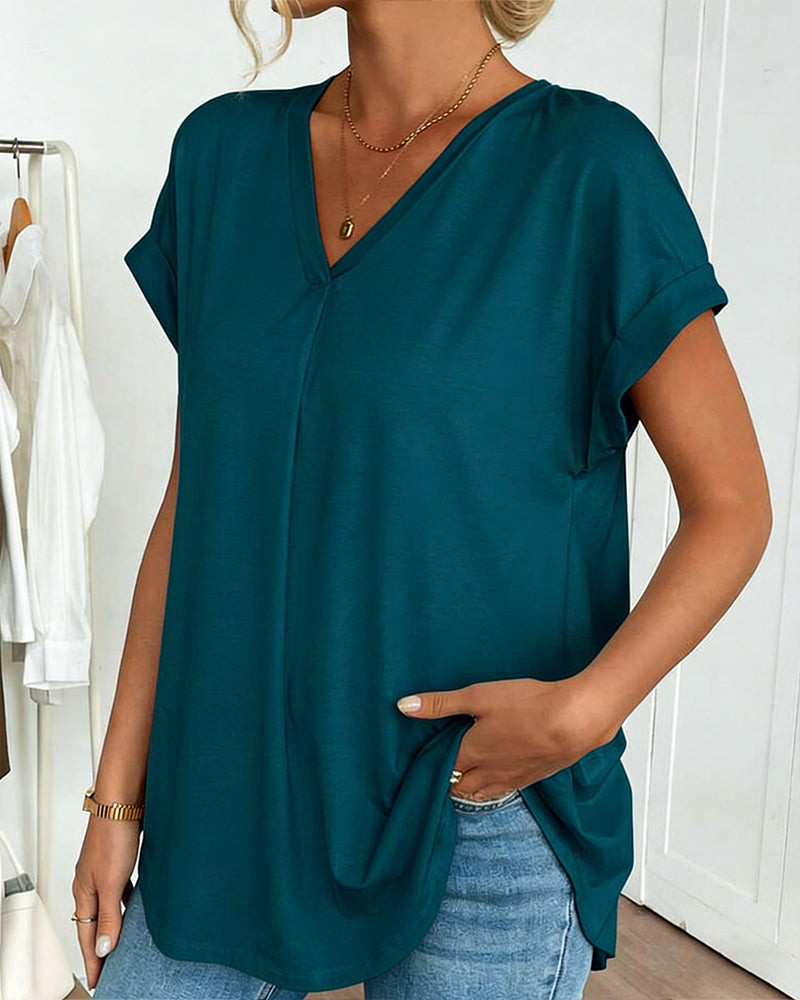 T-Shirt Met Korte Mouwen Effen Kleur Patchwork