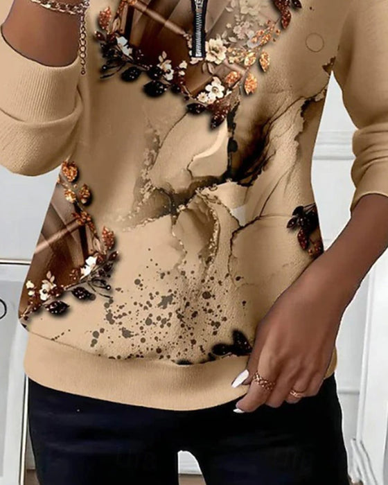 Sweatshirt Rits Geprint Lange Mouw