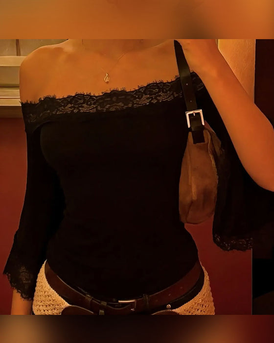 Top Kant Samengevoegd Off-Shoulder Slimfit