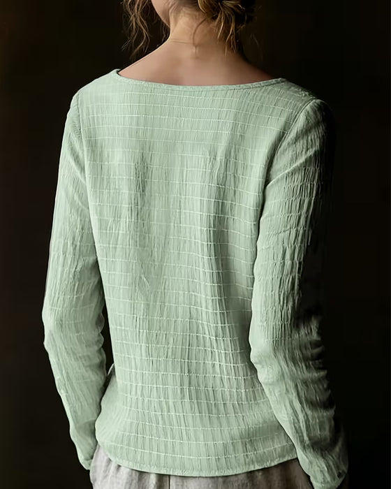 Blouse Ronde Hals Gerimpeld Kant Paneel Effen