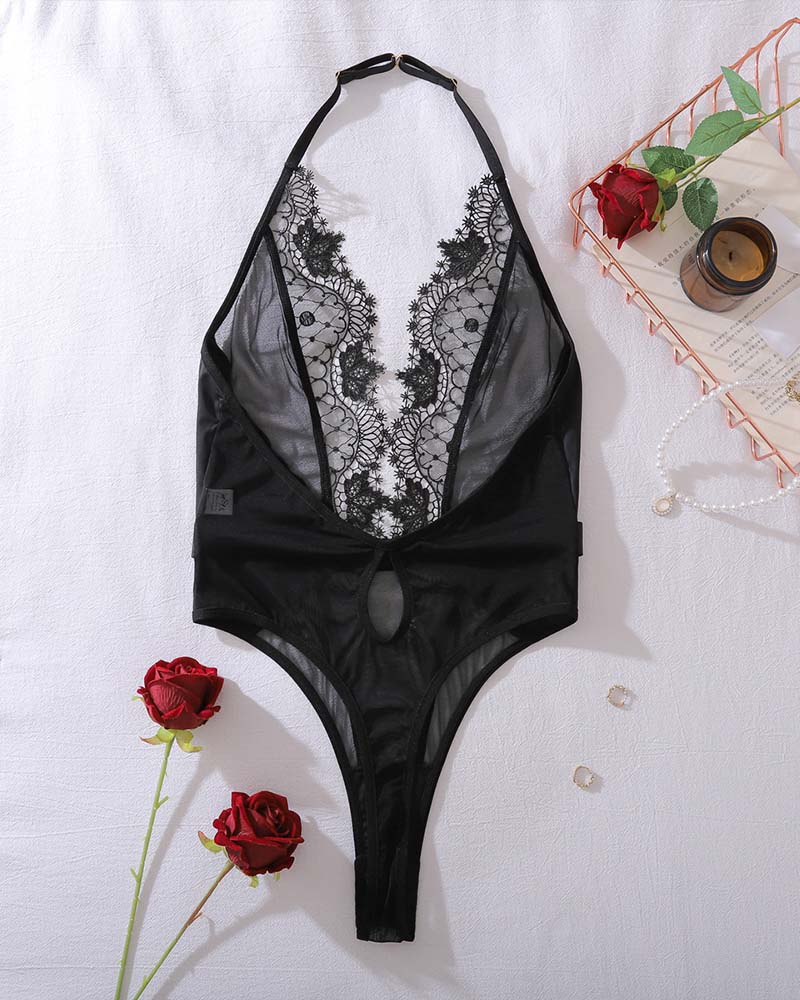 Doorzichtige Rugvrije One-Piece Lingerie Met Uitsnijdingen