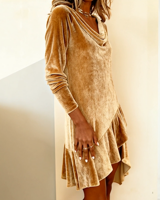 Jurk Slobberkraag Gerimpeld Met Panelen Fluweel