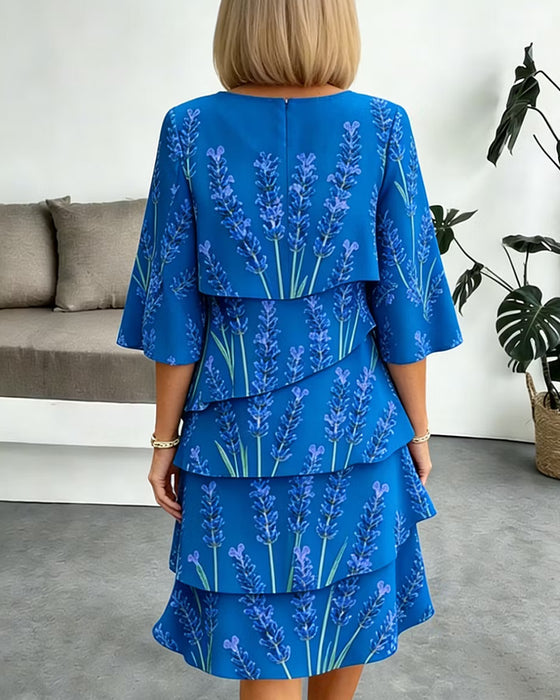 Jurk Lavendel Print Gelaagd