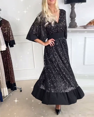 Elegante jurk met V-hals en halflange mouwen